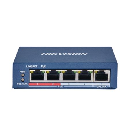 Hikvision DS-3E0105P-E (B) 5 portos PoE switch (60 W); 4 PoE + 1 uplink port; nem menedzselhető