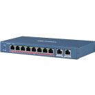 Hikvision DS-3E0310HP-E 10 portos PoE switch (120 W); 1 HiPoE + 7 PoE+(at) + 2 uplink port; nem menedzselhető