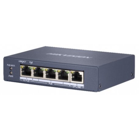 Hikvision DS-3E0505HP-E 5 portos Gbit PoE switch (60 W); 3 PoE+ / 1 HiPoE / 1 uplink port