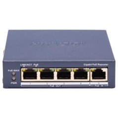   Hikvision DS-3E0505P-E/R 4 portos gigabit PoE elosztó, extender; max. 200 méter; 60 W PoE budget, 30 W max. port power