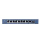 Hikvision DS-3E0510P-E 10 portos Gbit PoE switch (110 W); 8 PoE + 1 RJ45 + 1 SFP uplink port; nem menedzselhető