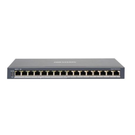 Hikvision DS-3E0516P-O 16 portos Gbit PoE switch (110 W); 8 PoE + 8 nem-PoE port; nem menedzselhető