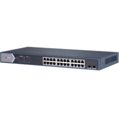   Hikvision DS-3E0526P-E/M 26 portos Gbit PoE switch (225 W); 24 PoE + 2 SFP uplink port; nem menedzselhető
