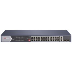   Hikvision DS-3E0528HP-E 28 portos Gbit PoE switch (370 W); 20 PoE+ / 4 HiPoE / 2 RJ45 + 2 SFP uplink port