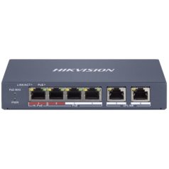   Hikvision DS-3E1106HP-EI 6 portos PoE switch (60 W); 1 HiPoE + 3 PoE+(at) + 2 uplink port; smart menedzselhető
