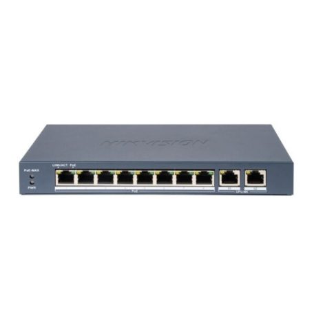 Hikvision DS-3E1310P-EI (B) 10 portos PoE switch (110 W); 8 PoE + 2 RJ45 uplink port; smart menedzselhető