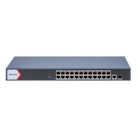 Hikvision DS-3E1526P-EI/M 26 portos Gbit PoE switch (230 W); 24 PoE +/ 1 RJ45 + 1 SFP uplink port; smart menedzselhető