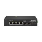 Hikvision DS-3T0506HP 6 portos ipari Gbit PoE switch (110 W); 3 PoE+ / 1 HiPoE+ / 2 SFP uplink port; nem menedzselhető