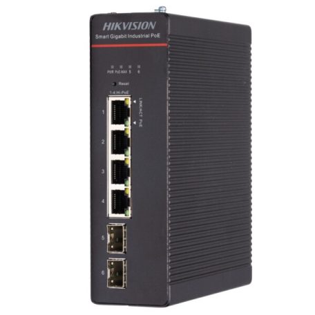 Hikvision DS-3T1506HP-SI-4P2F/No Power 6 portos ipari PoE switch (300 W); 4 PoE+/ 2 SFP uplink; menedzselhető; táp nélkül