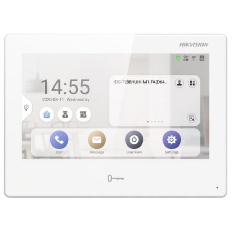 Hikvision DS-KH9310-WTE1(B) Android IP video-kaputelefon beltéri egység; 7" LCD kijelző; 1024x600 felbontás; WiFi; 12VDC/PoE