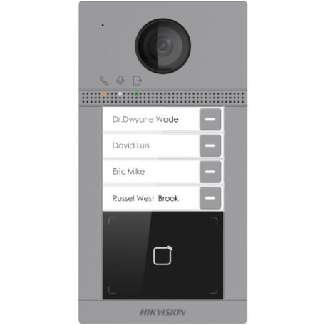 Hikvision DS-KV8413-WME1/Flush (C) Négylakásos IP video-kaputelefon kültéri egység; kártyaolvasóval; IR-megvilágítás; WiFi; 12 VDC/PoE