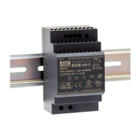 Mean Well HDR-60-12 Tápegység; 12V; 5A; 60W; DIN sínre szerelhető