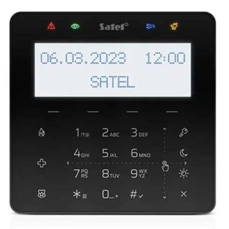 Satel INT-KSG2R-B Érintőgombos kezelő; fehér háttérfény és kijelző; kártyaolvasó; fekete