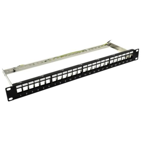 Nestron NRPP-KEY-124SF-H 19" keystone patch panel; 24 port; Cat5e/Cat6/Cat6A kompatibilis; árnyékolt; tehermentesítővel
