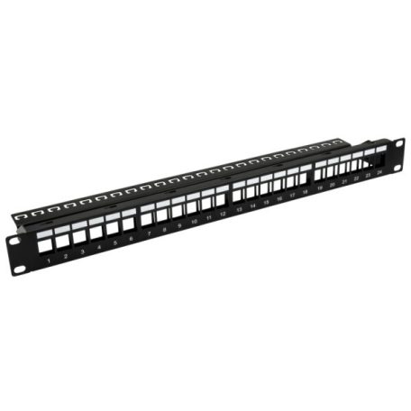 Nestron NRPP-KEY-124U-H 19" keystone patch panel; 24 port; Cat5e/Cat6/Cat6A kompatibilis; árnyékolatlan; tehermentesítővel