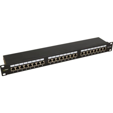Pulsar RP-F24V5 19" patch panel; 24 port; cat5e; árnyékolt; tehermentesítővel; 90 fokos modulok