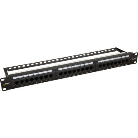 Pulsar RP-U24H5 19" patch panel; 24 port; cat5e; árnyékolatlan; tehermentesítővel; 180 fokos modulok