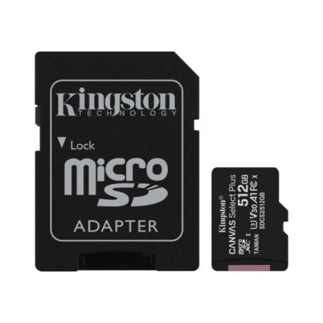 Kingston SDCS2/512GB 512GB microSD kártya; microSDXC; UHS-I Speed Class; U3; V30; adapterrel