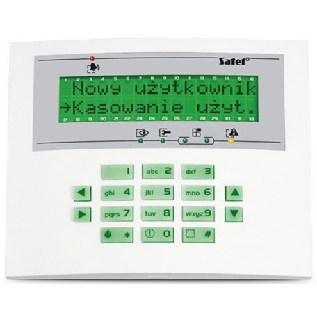 Satel INT-KLCDL-GR LCD kezelő INTEGRA központokhoz; zöld háttérfény és kijelző